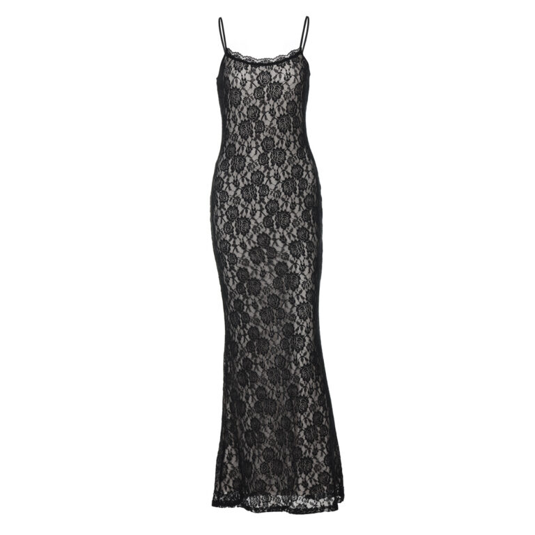 Lace Patchwork Long Dress Slim Strap Dress Women - Image 5