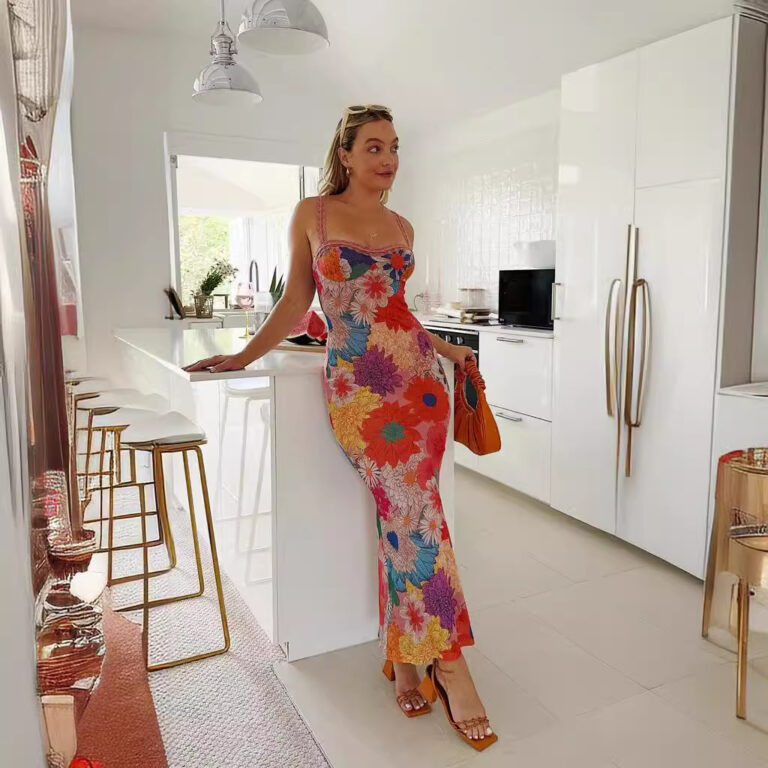 Fashion Casual Off-neck Flower Printing Slip Dress - Image 3