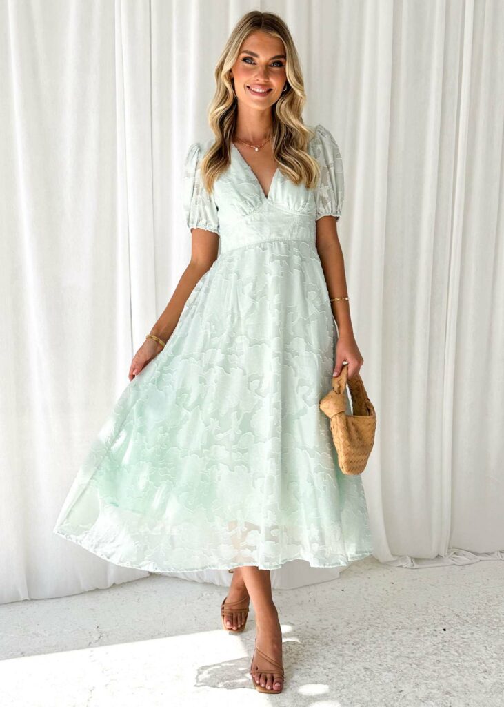 Floral Lace Short Sleeve High Waist A- Line Flowy Dress - Image 6
