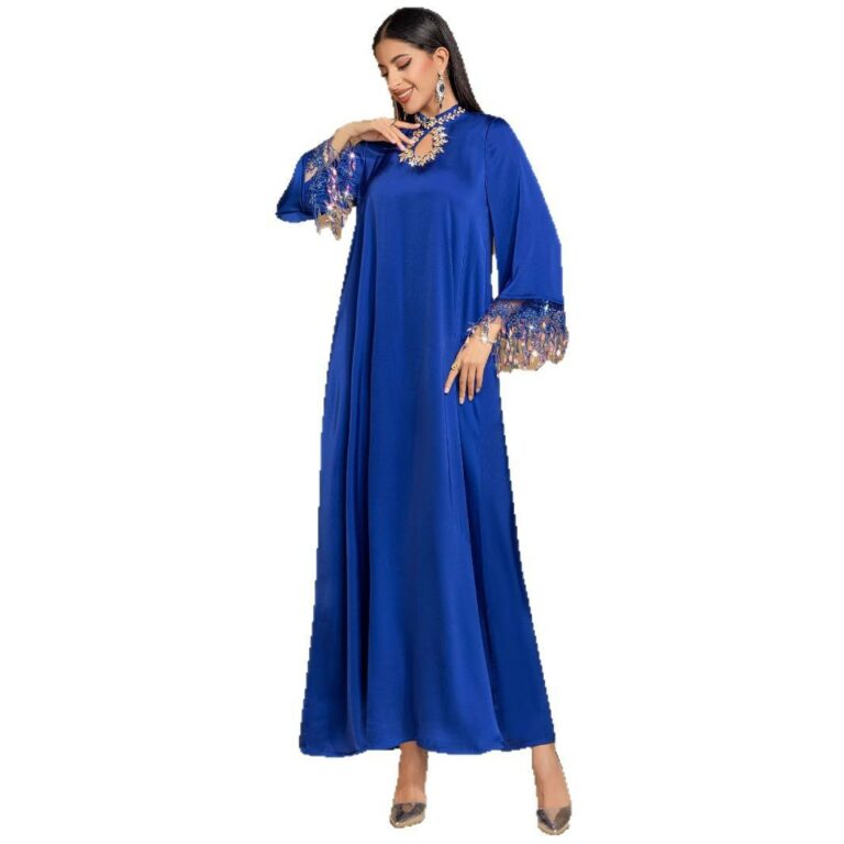 Blue Fantasy Laser Gradient Tassel Long Dress - Image 5