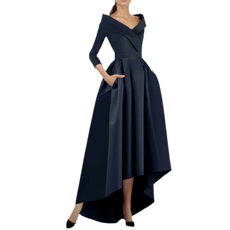 Slimming Front Short Back Elegant Ladies Long Sleeves Dress - Image 6