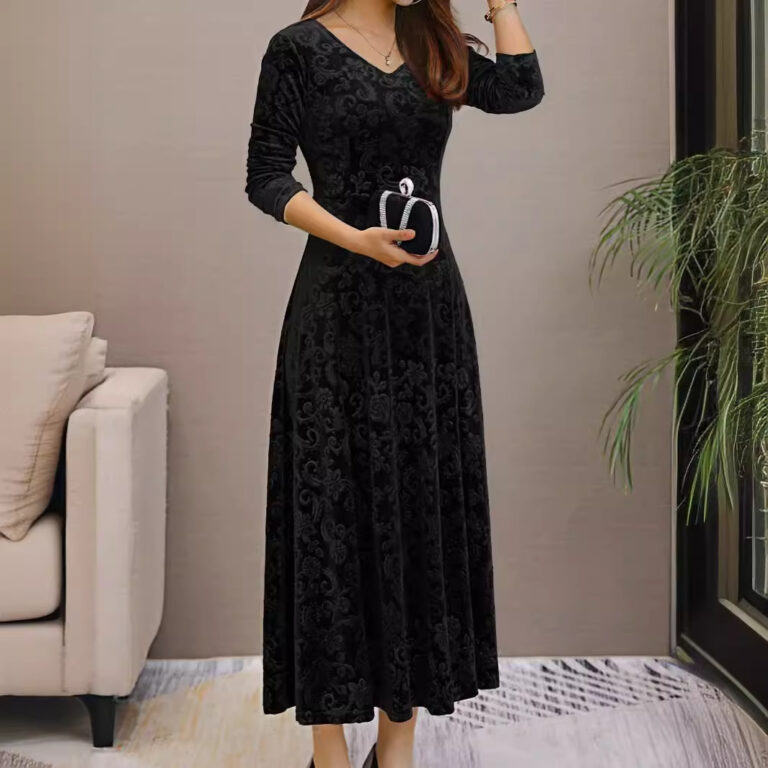 Women's High-grade Dress Velvet Mid-length Dress - Image 2