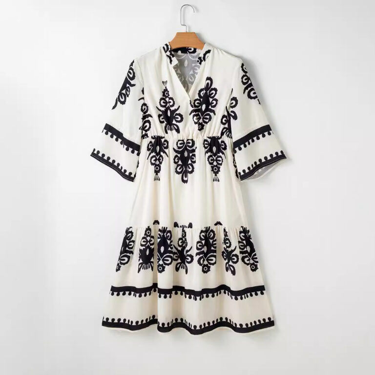 Women's Robe Fashion Printed Elegant Lace-up Dress - Image 4