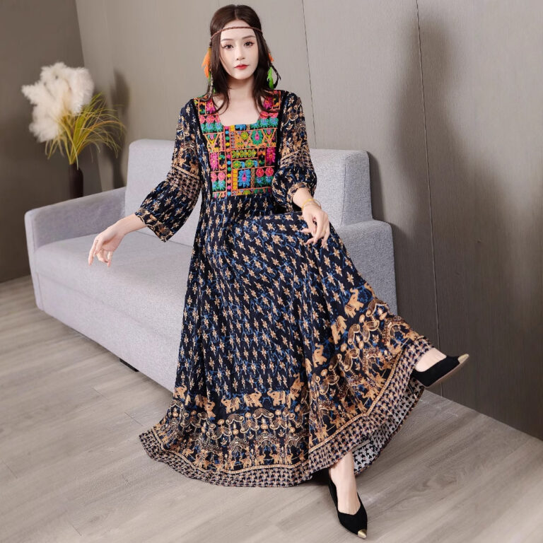 Bohemian Style Dress Ethnic Style Embroidered Large Swing Skirt - Image 3
