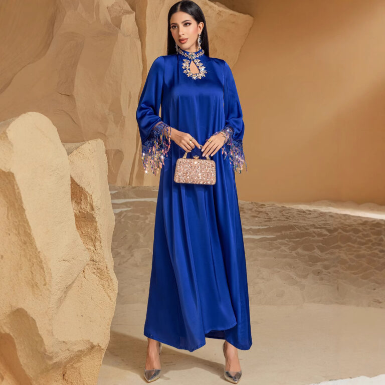Blue Fantasy Laser Gradient Tassel Long Dress - Image 4