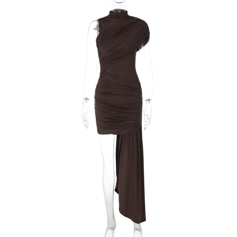Women's Fashion Slim Round Neck Pleated Dress - Image 7
