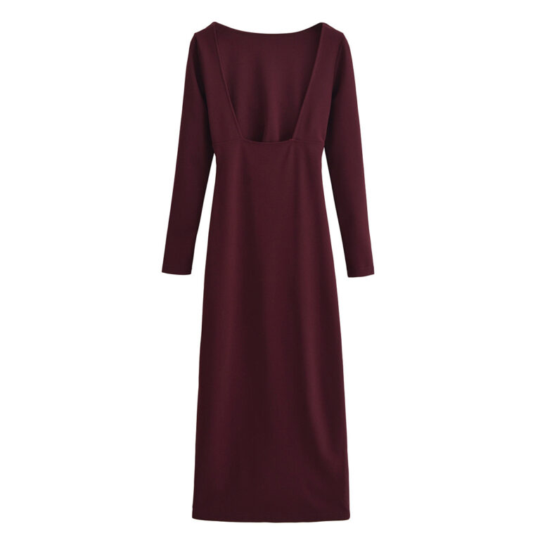 Women's Solid Color Long Sleeve Backless Dress - Image 2