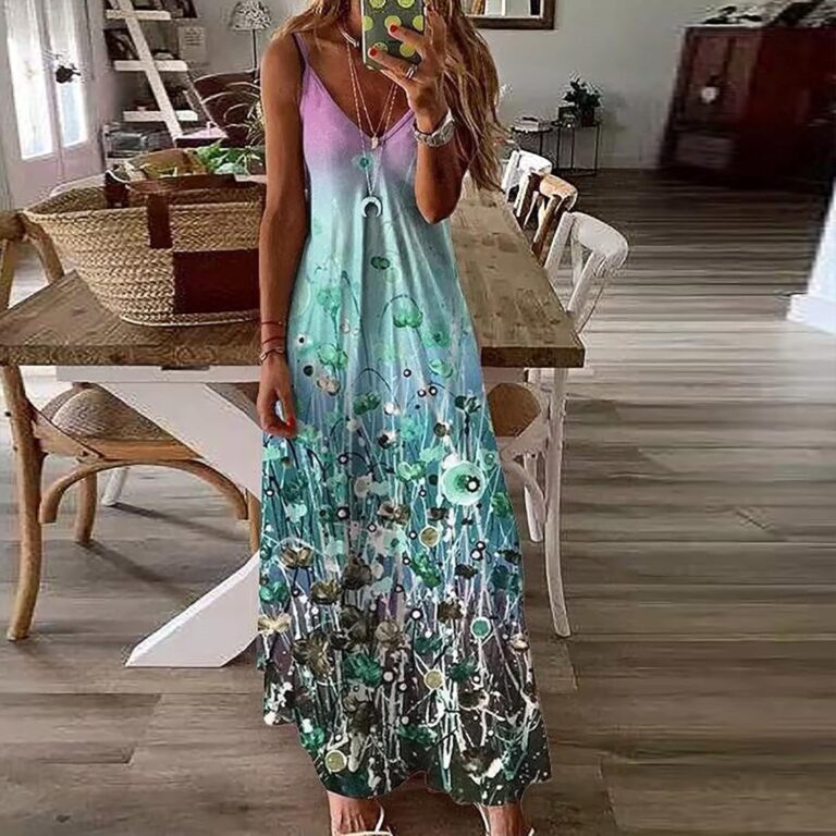 Spaghetti Strap Elegant Vacation Elegant Beach Skirt Loose And Ground Dress - Image 2