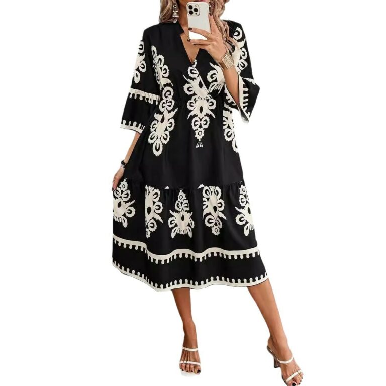 Women's Robe Fashion Printed Elegant Lace-up Dress - Image 5