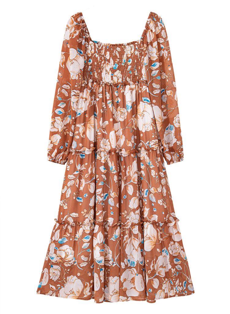 Square Collar High Waist Dress European And American Printed Waist-controlled Dress - Image 6