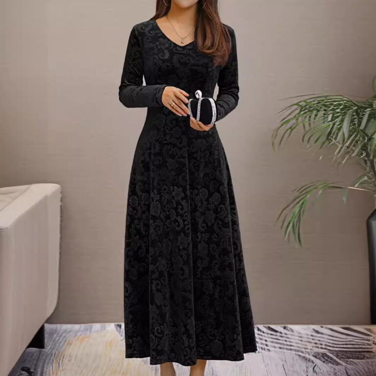 Women's High-grade Dress Velvet Mid-length Dress - Image 4