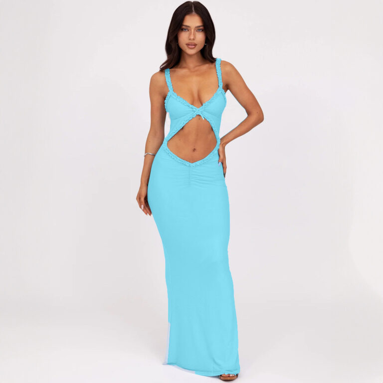 Summer Suspender Wooden Ear Collarless Slim-fit Jumpsuit Dress - Image 4