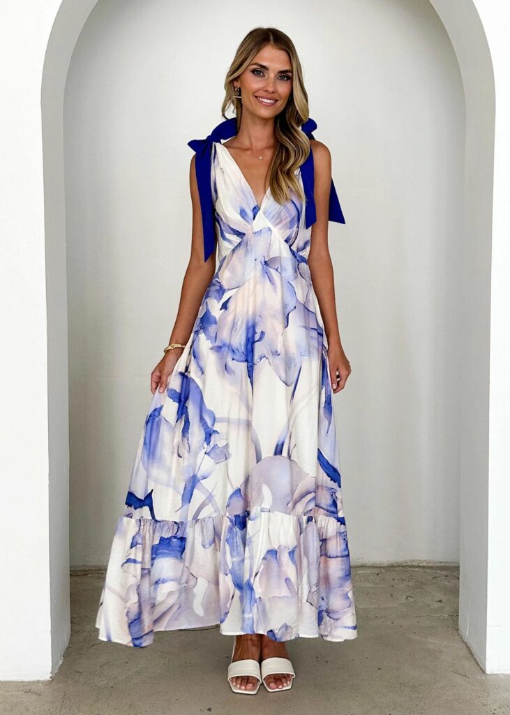 Tied V-neck Sleeveless Printed Dress Women - Image 7