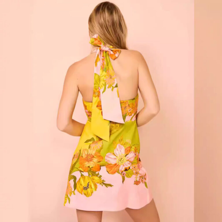 New Printed Fashion Back Neck Buckle Spaghetti Strap Women Dress - Image 3