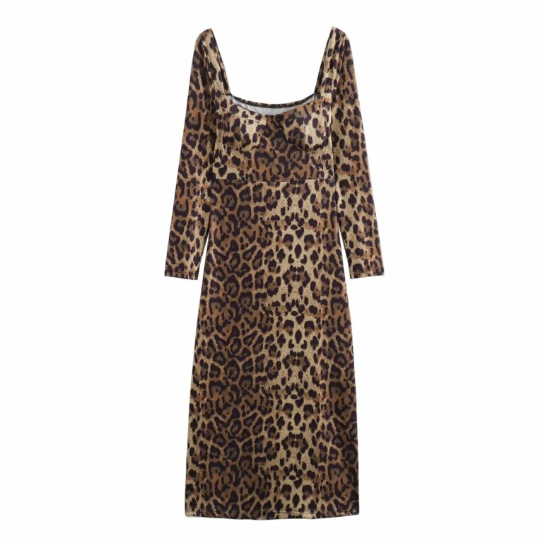 Fashion Square Collar Leopard Print Dress Women - Image 7