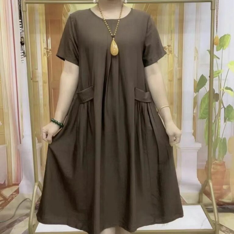 Fashion Leisure Anti-aging Double-sided Solid Color Large Plate Pocket Dress - Image 4