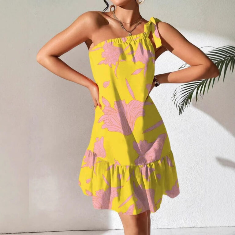 Women's Oblique Shoulder Strap Fashion Printing Dress - Image 5