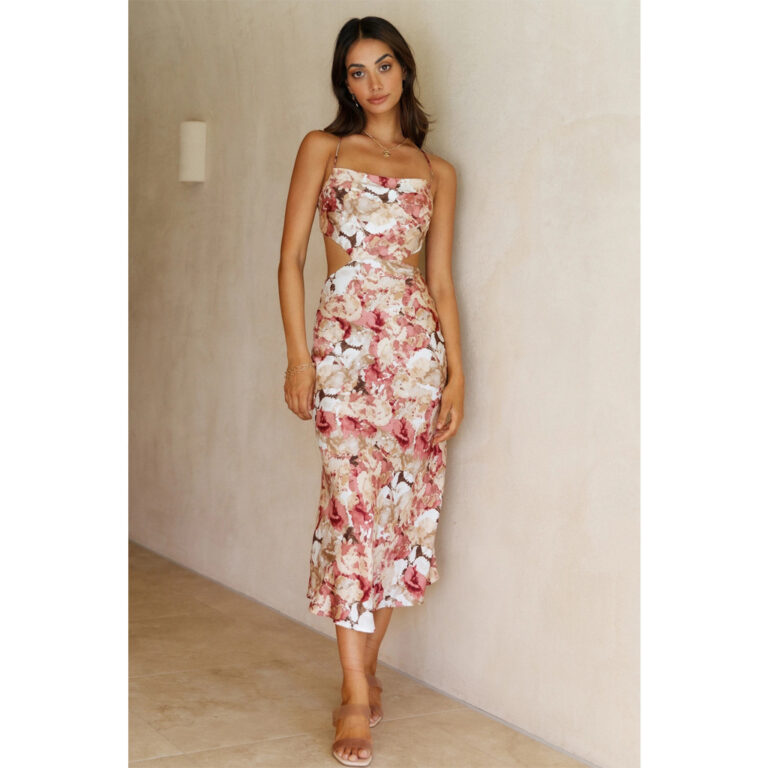 New Small Floral Print Backless Lace-up Sweet Spaghetti-strap Dress - Image 3