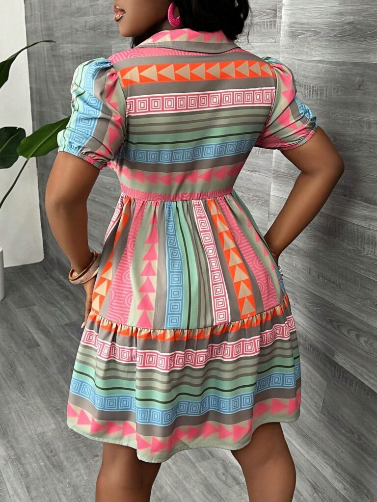 New Summer Floral Print Vacation Puff Sleeve Open Front Tiered Loose Dress - Image 5