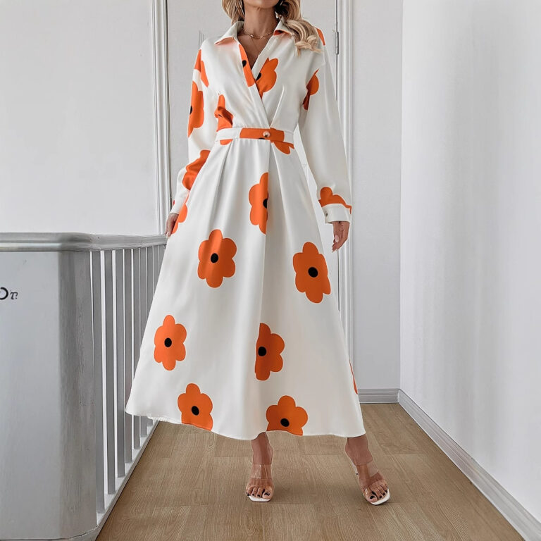 Fashion Women's Long Sleeve Printed Lace-up Dress - Image 3