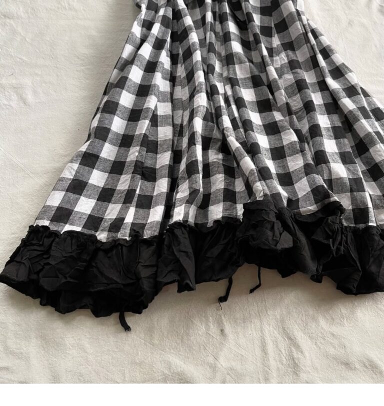 Women's Casual Black And White Checkered Camisole Dress - Image 5