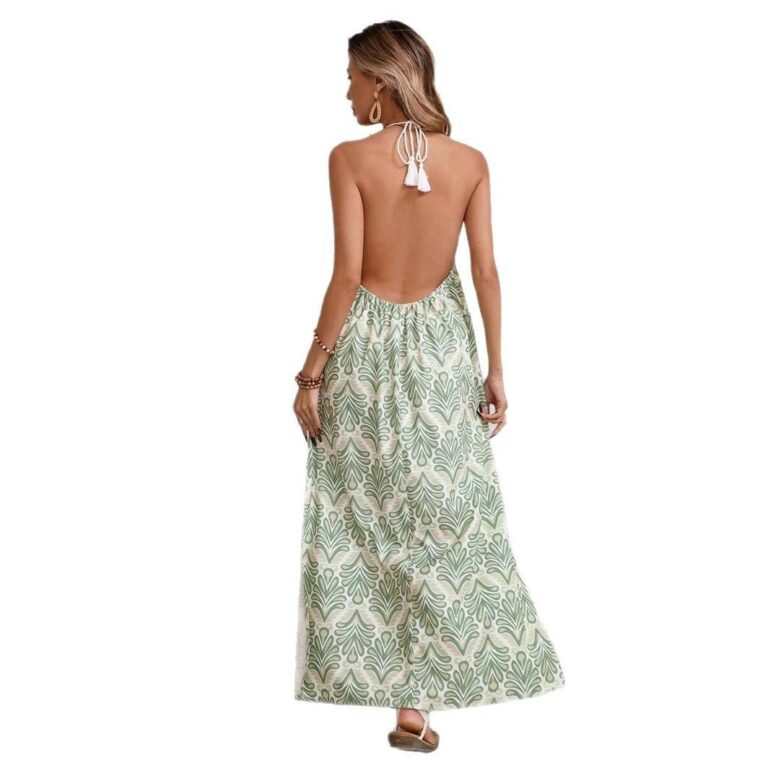 Women's Halter Tassel Lace-up Backless Slit Holiday Dress - Image 5