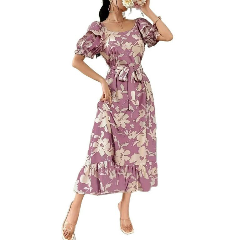 Women's Fashion Printed Lace-up Dress - Image 5