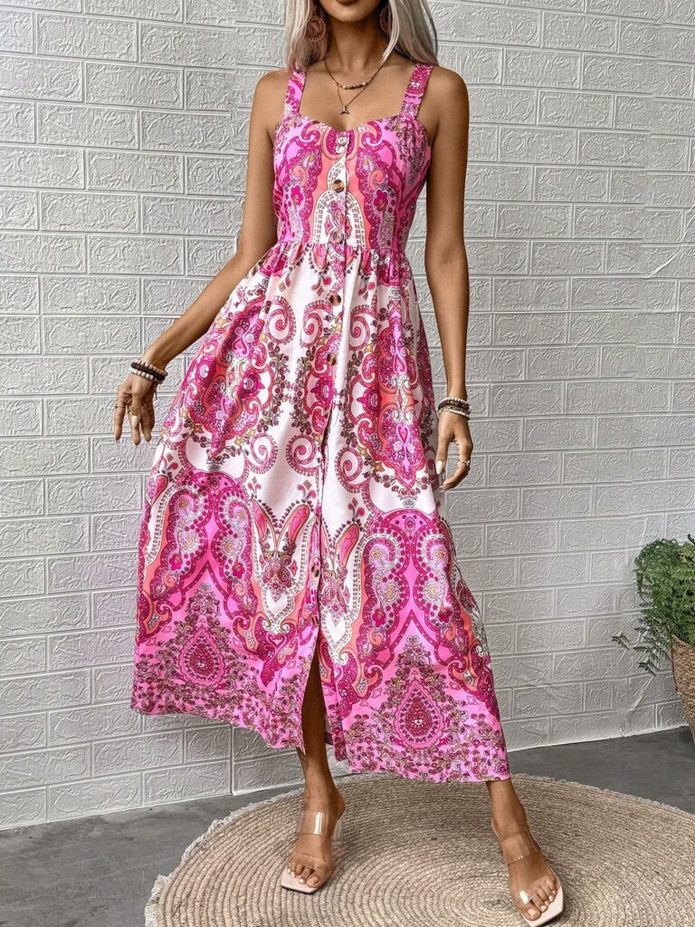 Women's Bohemian Style Printed Strappy Dress Maxi Women Outfit - Image 4