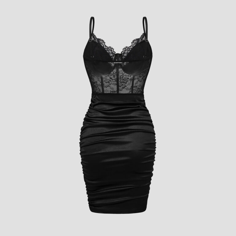 Advanced Satin Lace Fishbone Stitching See-through Hip Spaghetti Straps Dress - Image 2