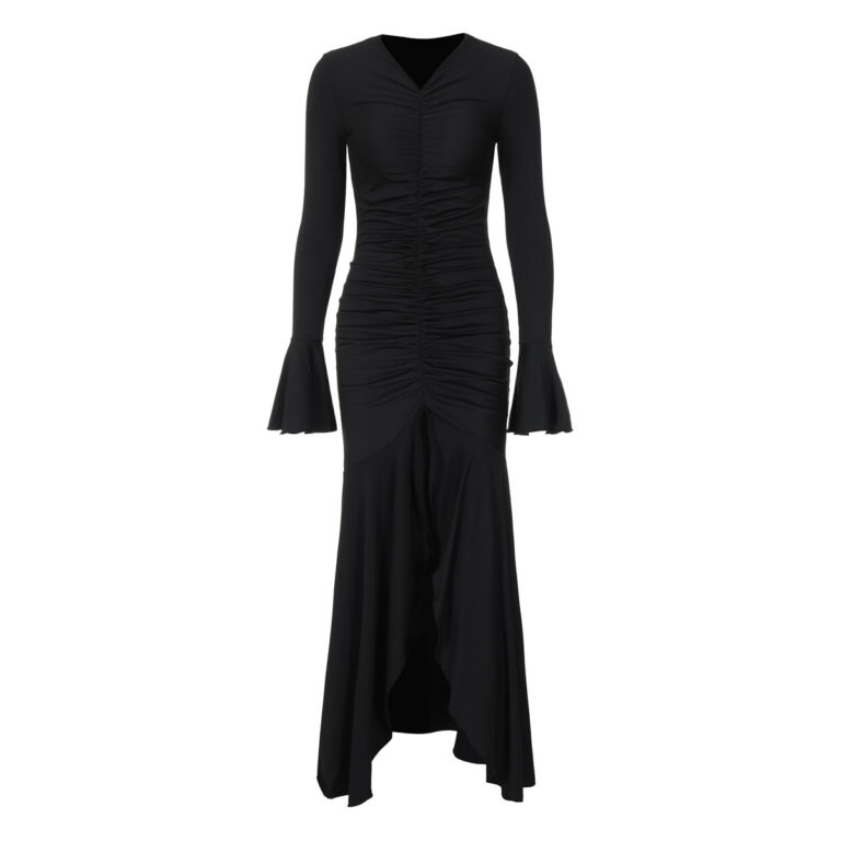 Fashionable Elegant V-neck Pleated Slim-fit Flared Sleeves Dress - Image 5