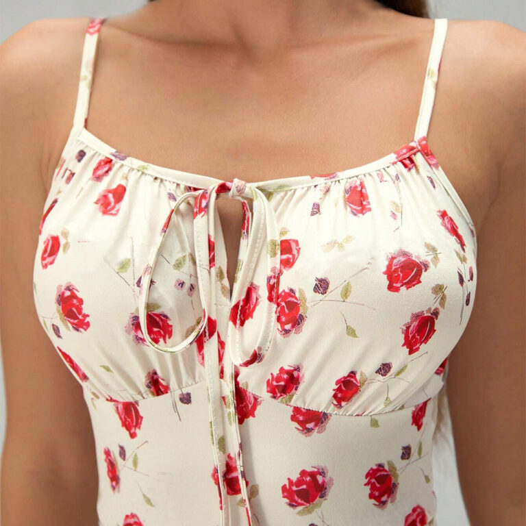 Summer Printed Suspender Split Dress Fashion Slim Lace-up Long Dresses For Women Clothing - Image 3
