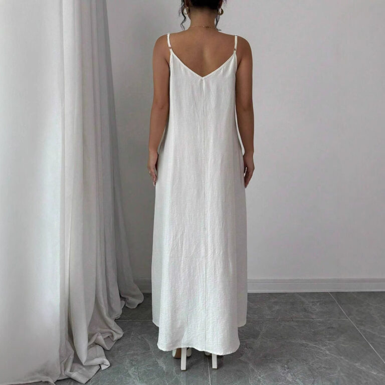 Suspenders High-grade Mid-length White Women's Dress - Image 2