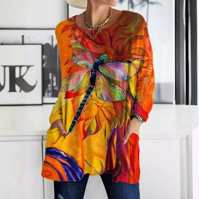 Long Sleeve Casual Pocket T-shirt Top Women's Clothing - Image 2