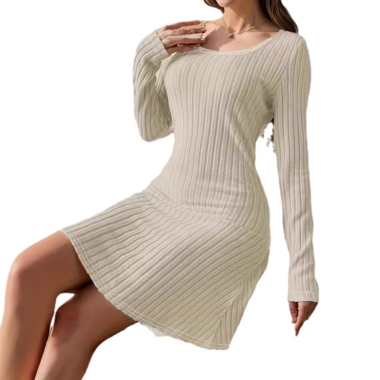 Fashion Solid Color Waist Tight Long Sleeve Dress - Image 5