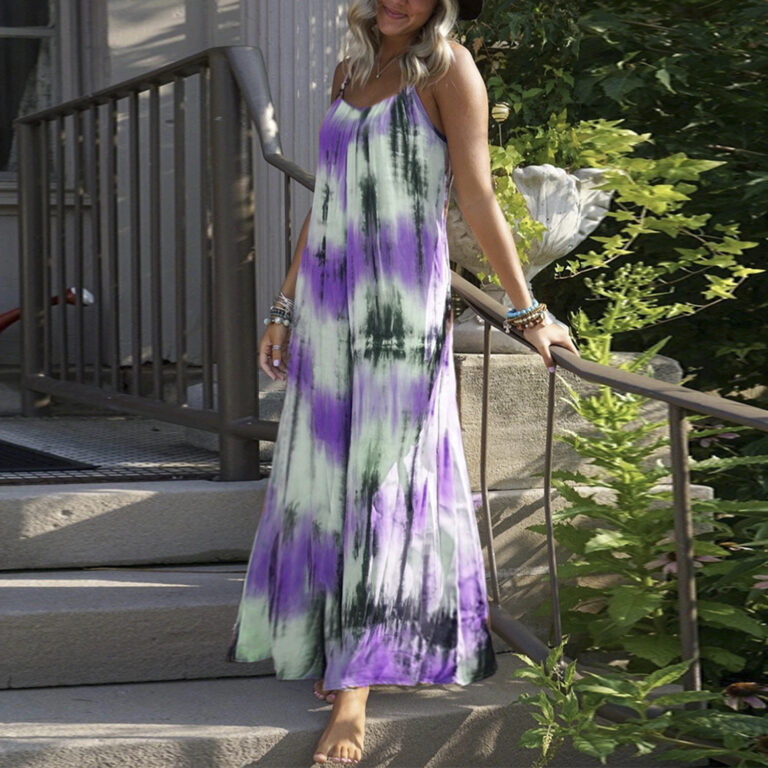 European And American Tie-dye Striped Printing Slip Plus Size Dress