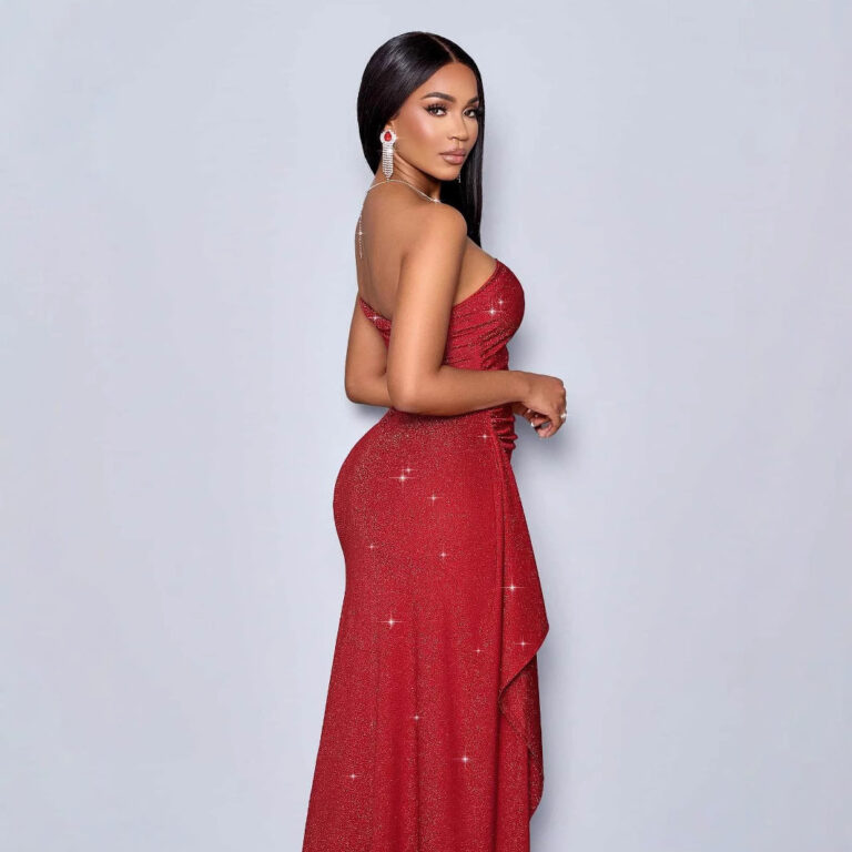Luminous Red Asymmetric Shoulder Strap Height Side Split Dress - Image 2