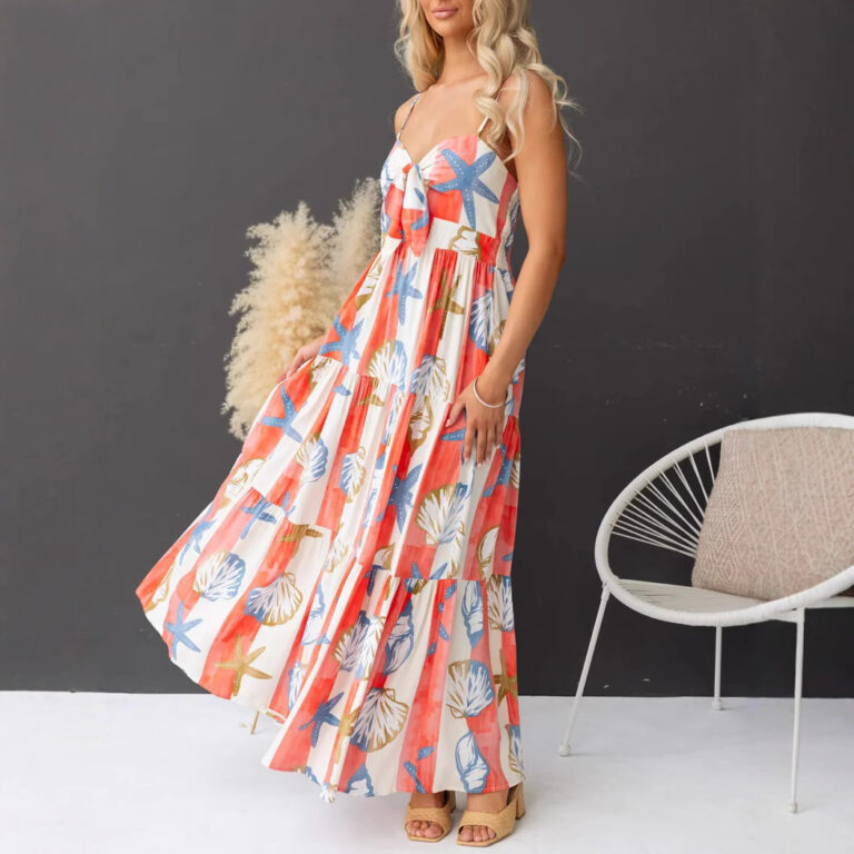 Sexy Print Lace-up Maxi Dress - Image 2