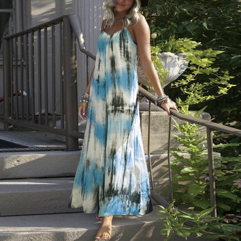 European And American Tie-dye Striped Printing Slip Plus Size Dress - Image 4