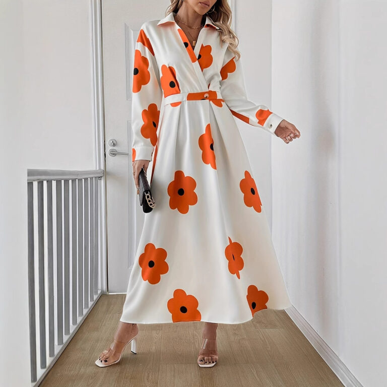Fashion Women's Long Sleeve Printed Lace-up Dress - Image 4