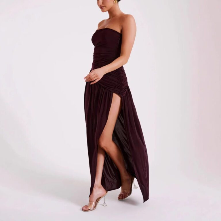 New Suspender Slant Shoulder Pleated Solid Color Slim Fit Long Dress Women's Clothing