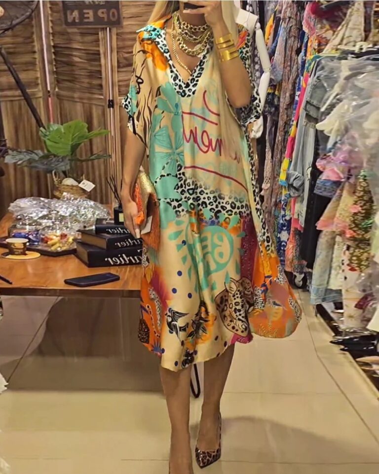 Color Printing Deep V Dress Women - Image 5
