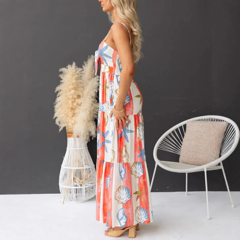 Sexy Print Lace-up Maxi Dress - Image 3