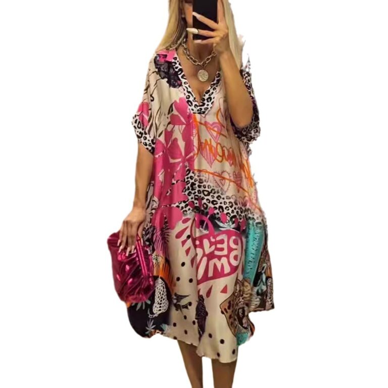 Color Printing Deep V Dress Women - Image 4