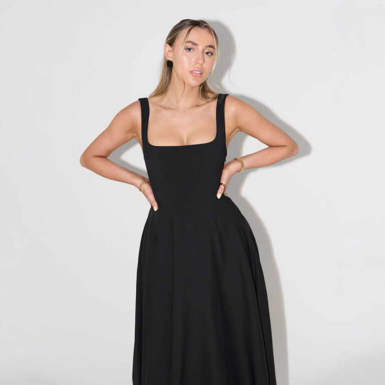 European And American Solid Color Square Collar Sleeveless Fitted Waist Backless Camisole Dress - Image 4