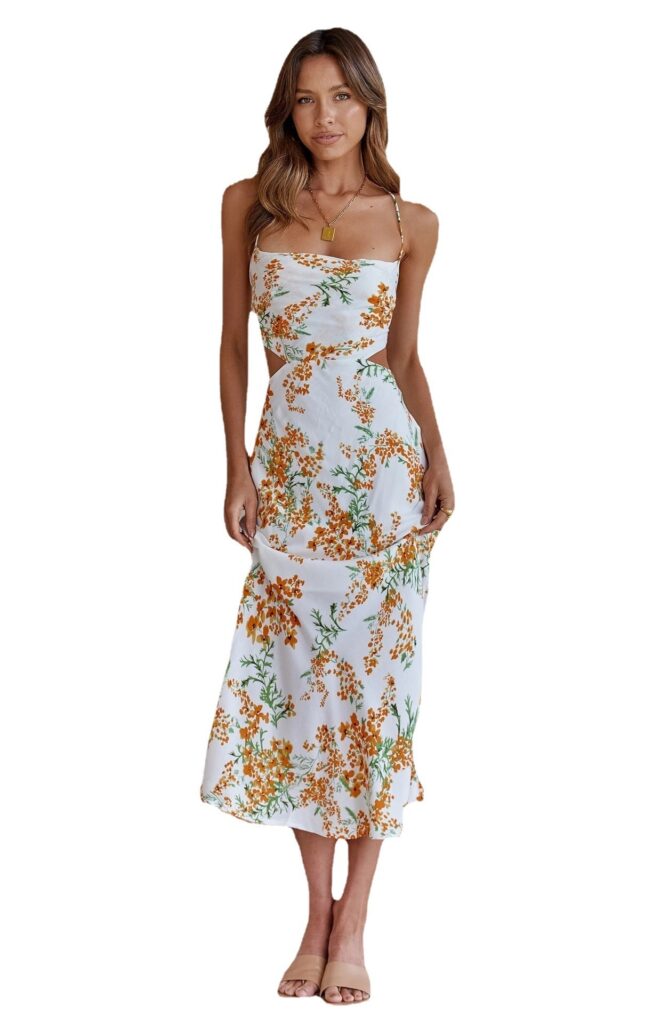 New Small Floral Print Backless Lace-up Sweet Spaghetti-strap Dress - Image 5