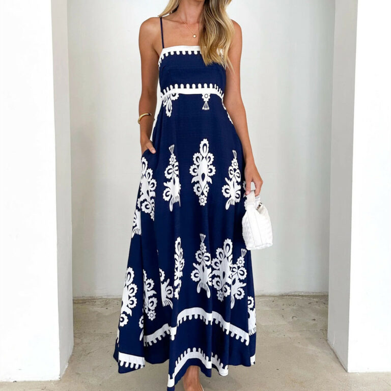 Women's Positioning Printed Waist-controlled Sling Dress