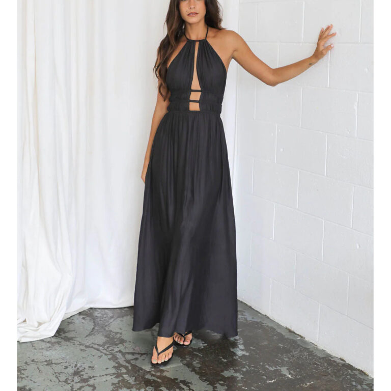 Halter Off-the-shoulder Hollow-out Pleated Dress - Image 4