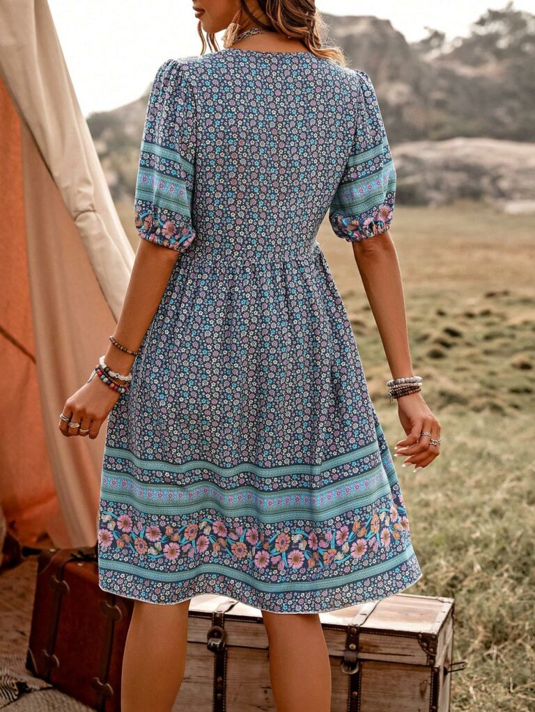 Printed Buttoned Casual Dress Vacation Beach Outfits Women - Image 4