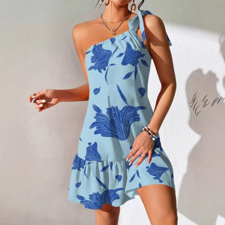 Women's Oblique Shoulder Strap Fashion Printing Dress - Image 2