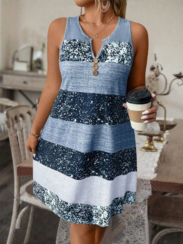 Plus-size Striped Tank Top Sleeveless Skirt Print - Image 5
